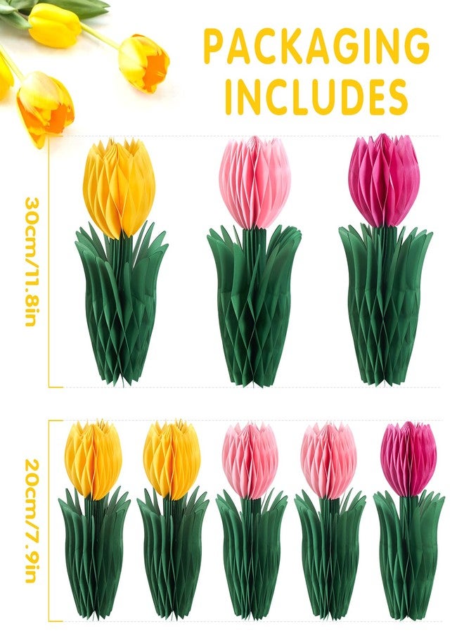 PAPER JAZZ 8 PCS Tulip Flower Centerpieces for Tables,Garden Party Centerpiece Decorations,Paper Flower Tulip Honeycomb Decor Spring Home Decoration for Office Pink Yellow Decor Summer. - Image 2